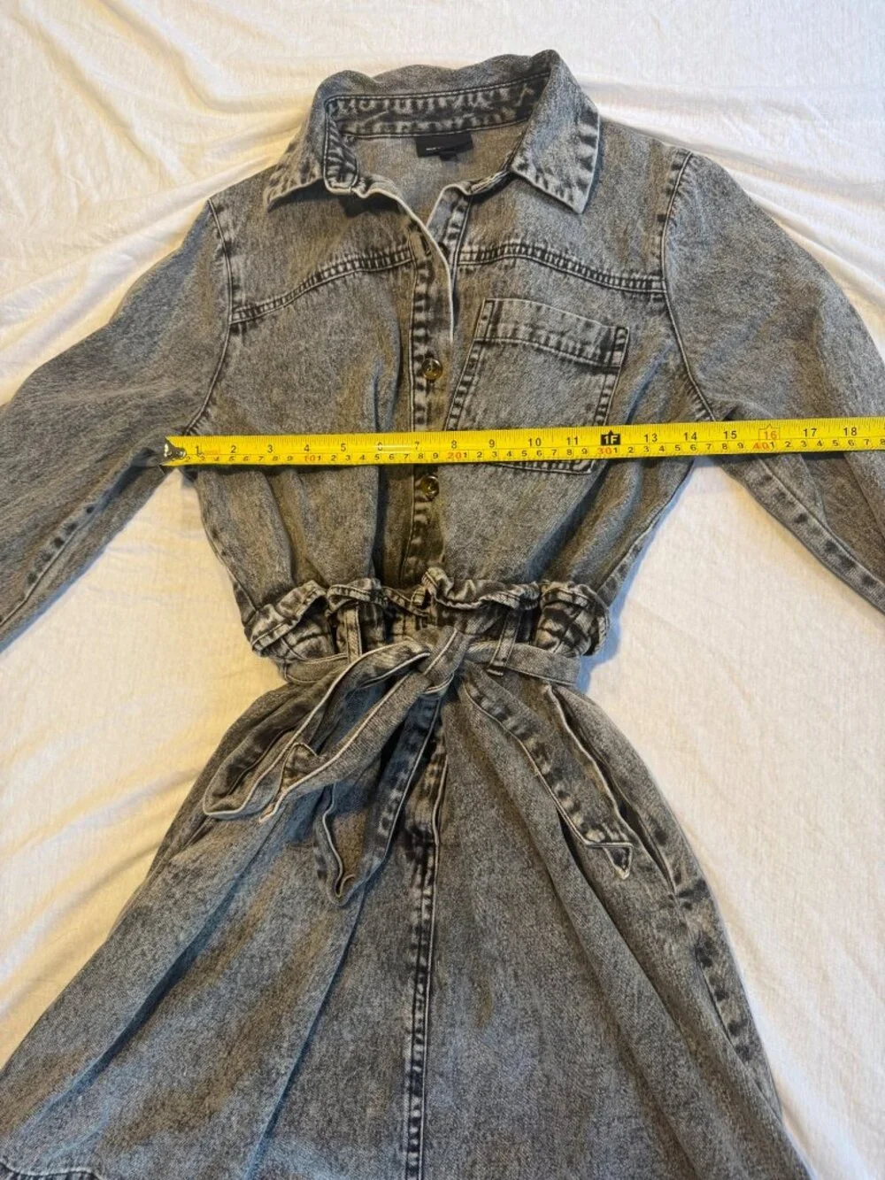 WHO WHAT WEAR Denim Jacket Size S Grey Acid Wash Button Front